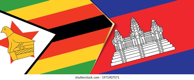 Zimbabwe and Cambodia flags, two vector flags symbol of relationship or confrontation.