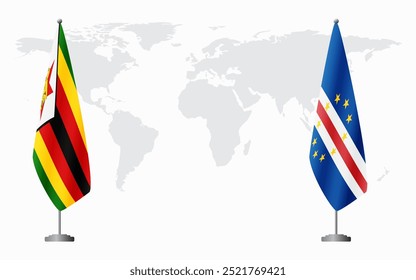 Banderas de Zimbabue y Cabo Verde para reunión oficial en el contexto del mapa mundial.