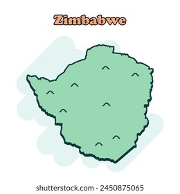 Zimbabwe cartoon colored map icon in comic style. Country sign illustration pictogram. Nation geography atlas business concept.	