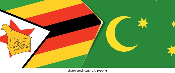 Zimbabwe and Cocos Islands flags, two vector flags symbol of relationship or confrontation.