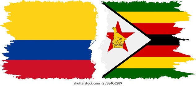 Conexión de banderas grunge de Zimbabue y Colombia, Vector