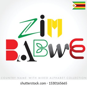 Zimbabwe : Country name with mixed alphabets isolated on white background : Vector Illustration