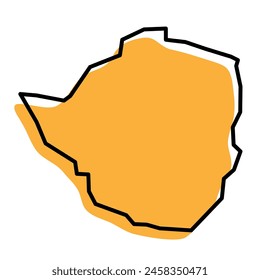 Zimbabwe country simplified map. Orange silhouette with thick black sharp contour outline isolated on white background. Simple vector icon