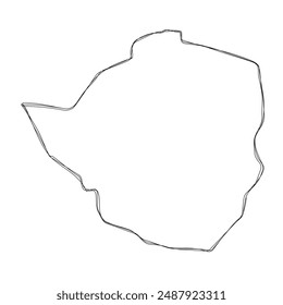 Zimbabwe country simplified map.Thin triple pencil sketch outline isolated on white background. Simple vector icon