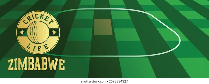 Zimbabwe Cricket Life Green Field Background Concept with Gold Stamp abstract illustration image