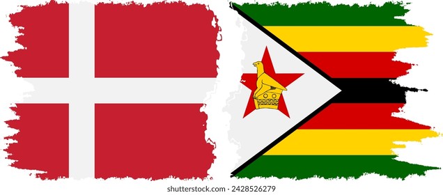 Zimbabwe and Denmark grunge flags connection, vector