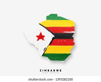 Zimbabwe detailed map with flag of country. Painted in watercolor paint colors in the national flag.