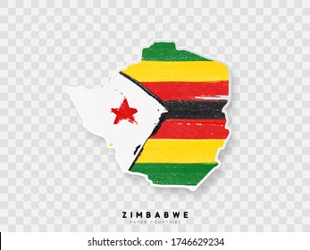 Zimbabwe detailed map with flag of country. Painted in watercolor paint colors in the national flag.