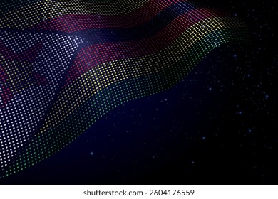 Zimbabwe digital flag made of dots, waving over a starry dark background