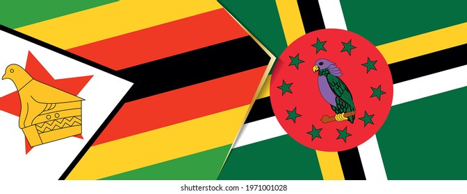 Zimbabwe and Dominica flags, two vector flags symbol of relationship or confrontation.