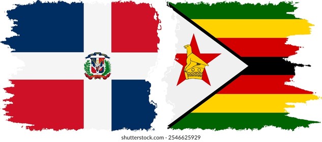 Conexión de banderas grunge de Zimbabue y República Dominicana, Vector