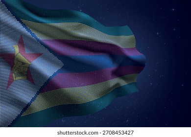 Zimbabue salpicó la bandera del estilo del led que ondea contra el cielo nocturno con efecto futurista