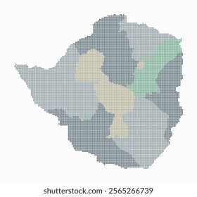 Zimbabwe dotted map. Digital style map of the country on white background. Zimbabwe shape with circle dots. Colored dots style. Small size circles. Artistic vector illustration.