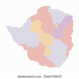 Zimbabwe dotted map. Digital style map of the country on white background. Zimbabwe shape with square dots. Colored dots style. Small size squares. Modern vector illustration.