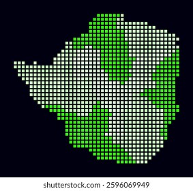 Zimbabwe dotted map. Digital style map of the country on dark background. Zimbabwe shape with square dots. Colored dots style. Large size squares. Beautiful vector illustration.