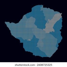 Zimbabwe dotted map. Digital style map of the country on a dark background. Zimbabwe shape with square dots. Colored dots style. Small size squares. Creative vector illustration.