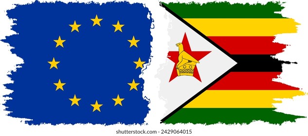 Zimbabwe and European Union grunge flags connection, vector