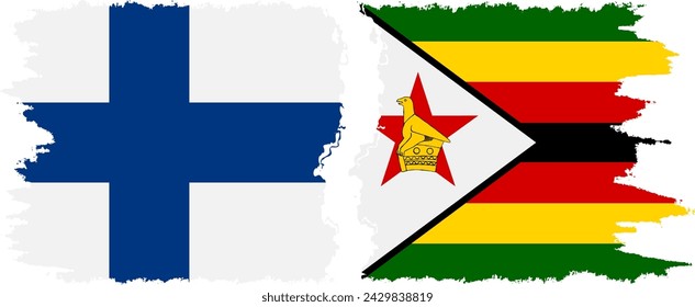 Zimbabwe and Finland grunge flags connection, vector
