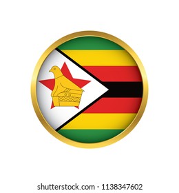 Zimbabwe flag button, Golden on a white background,flag of Zimbabwe Round badge or icon isolated. Vector illustration.