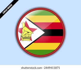 Zimbabwe flag circle badge, vector design, oval Zimbabwe emblem, rounded sign with reflection, patriotism and trade concept, logo with country flag