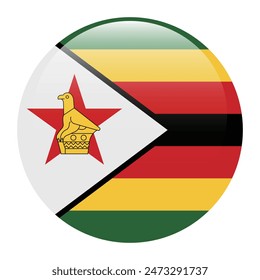 Simbabwe-Flagge. Simbabwe-Kreisflagge. Flag-Symbol. Standardfarbe. Runde Flagge. Computerdarstellung. Digitale Darstellung. Vektorillustration.