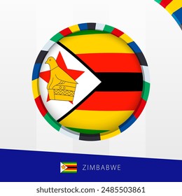 Zimbabwe Flag with Colorful Circle Border. Vector icon.