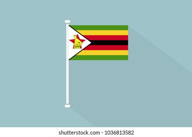Zimbabwe flag with flagpole,vector illustration