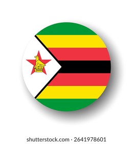 Zimbabwe flag - flat vector circle icon or badge with dropped shadow.