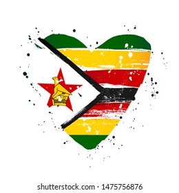 Zimbabwe flag in the form of a big heart. Vector illustration on a white background. Brush strokes are drawn by hand. Independence Day.