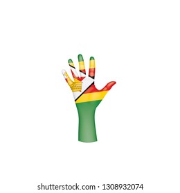 Zimbabwe flag and hand on white background. Vector illustration