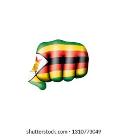 Zimbabwe flag and hand on white background. Vector illustration