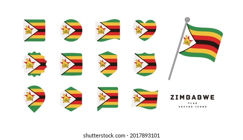 Zimbabwe flag icon set vector illustration