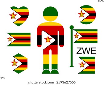 Zimbabwe flag. Isolated Zimbabwe flag on white background