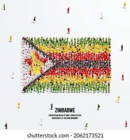 Zimbabwe Flag. A large group of people form to create the shape of the Zimbabwe flag. Vector Illustration.