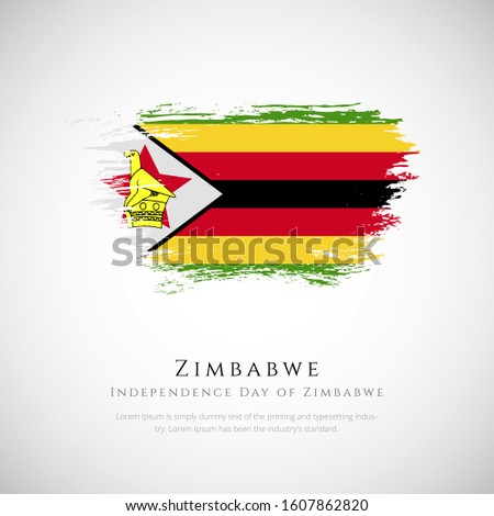 Zimbabwe flag made in brush stroke background. Independence day of Zimbabwe. Creative Zimbabwe national country flag icon. Abstract painted grunge style brush flag background.