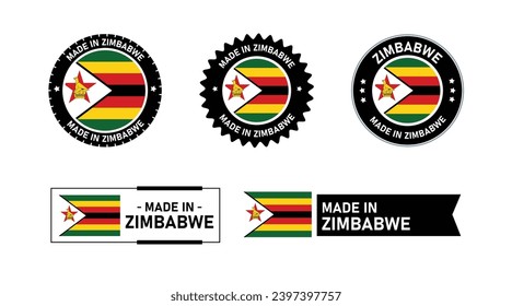 Bandera de Zimbabue, hecha en Zimbabue. Etiqueta, sello, marca, vector de icono