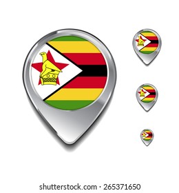 Zimbabwe flag map pointer. 3d Map Pointer with flag glossy button style on gray background