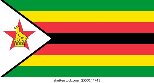 Zimbabwe flag in official colors, dimensions and aspect ratio. Vector flag symbolizing national pride, identity, heritage, patriotism and authority