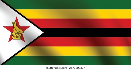Zimbabwe flag official colors and proportion digital vector illustration. Pleated flag.