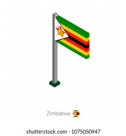 Zimbabwe Flag on Flagpole in Isometric dimension. Isometric blue background. Vector illustration.