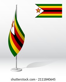 ZIMBABWE flag on flagpole for registration of solemn event, meeting foreign guests. National independence day of ZIMBABWE. Realistic 3D vector on white