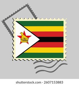 Zimbabwe flag postage stamp. Isolated vector illustration on grey post stamp background