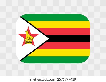 Zimbabwe flag - rounded rectangle colorful flag representing a country cultural identity and heritage. The essence of national pride and unity. Vector flag on transparent background.