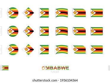 Zimbabwe flag set, simple flags of Zimbabwe with three different effects. Vector illustration.