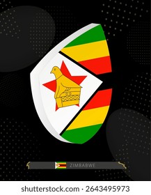 Zimbabwe Flag Shield icon in 3D on Dark Modern Abstract Rugby Background. Perfect for sports events, heritage themes, national celebrations, and patriotic designs.