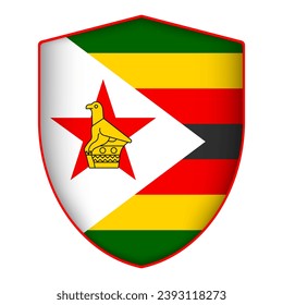 Zimbabwe flag in shield shape. Vector illustration.