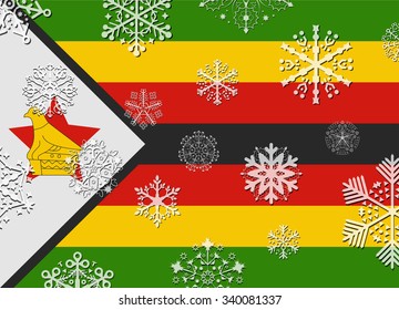 zimbabwe flag with snowflakes