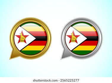 Zimbabwe flag speech bubble. Speaking flag icon in gold and silver color