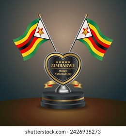 Zimbabwe flag in a stand on table. Vector Illustration