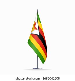 Zimbabwe flag state symbol isolated on background national banner. Greeting card National Independence Day of the Republic of Zimbabwe. Illustration banner with realistic state flag.